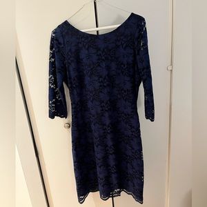 Long Sleeve Navy Lace Midi Dress